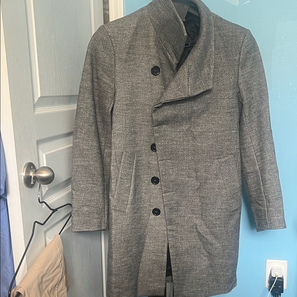Zara Men's Gray Wool-Blend Asymmetrical Pea Coat - Picture 3 of 3